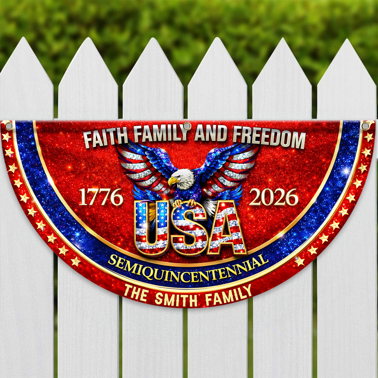 Faith Family Name 250th Birthday - America Freedom With Eagle - Non-Pleated Fan Flag