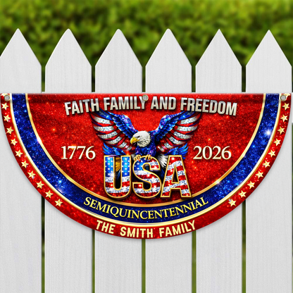 Faith Family Name 250th Birthday - America Freedom With Eagle - Non-Pleated Fan Flag