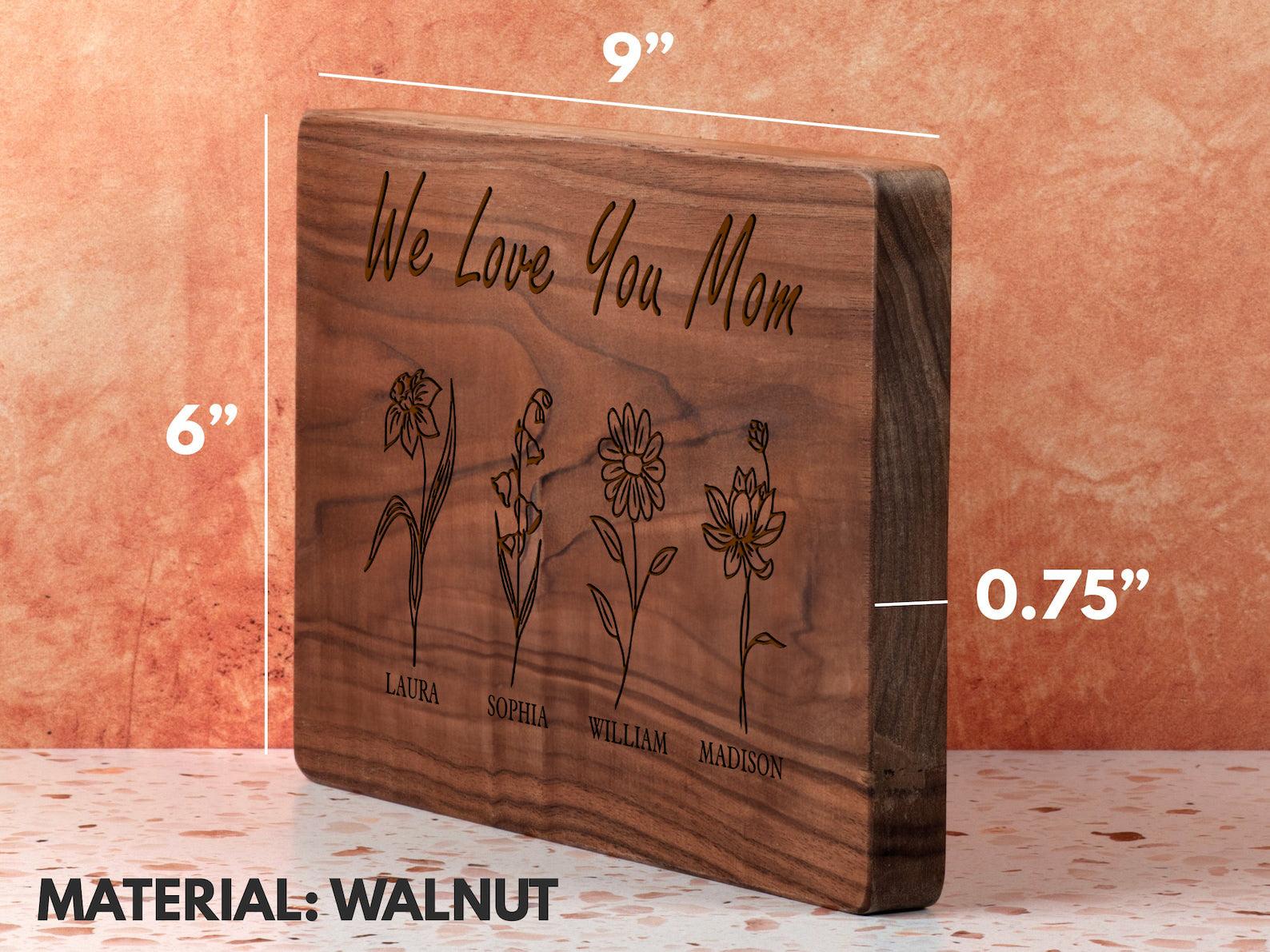 Personalized Mom Gifts - Cutting Board, Birth Flower Design
