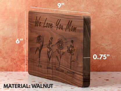 Personalized Mom Gifts - Cutting Board, Birth Flower Design