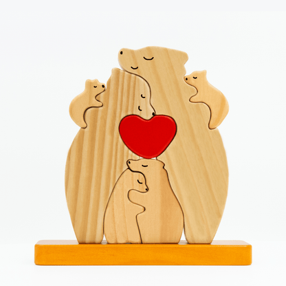 Personalized Wooden Bears Family, Bear Shaped Wood Puzzle with Custom Name- Gift for Mother's Day, Thanksgiving, Christmas