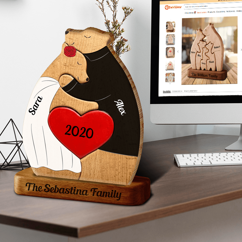 Personalized Bear Couple Puzzle - Anniversary Gift Wooden Pet