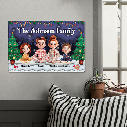 3D Effect Family Christmas - Personalized Custom Metal Sign