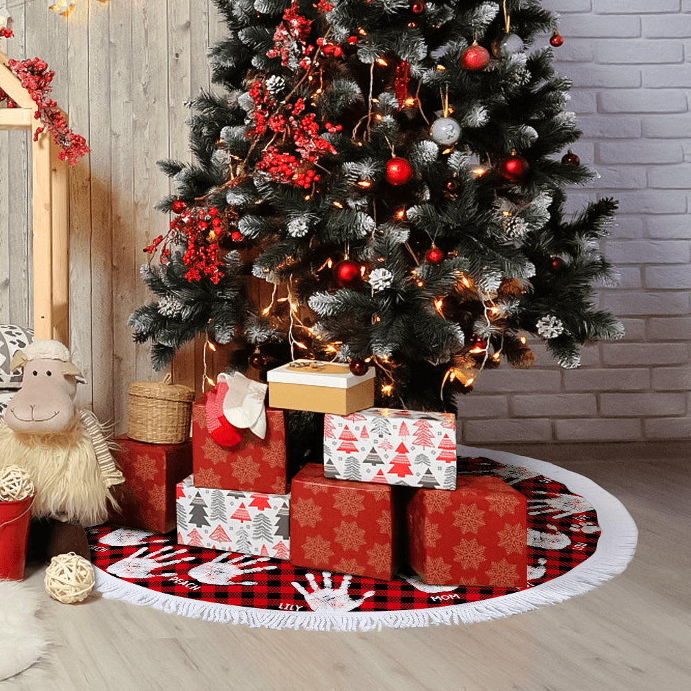 Family Handprints Tree Skirt - Personalized Christmas Tree Cover