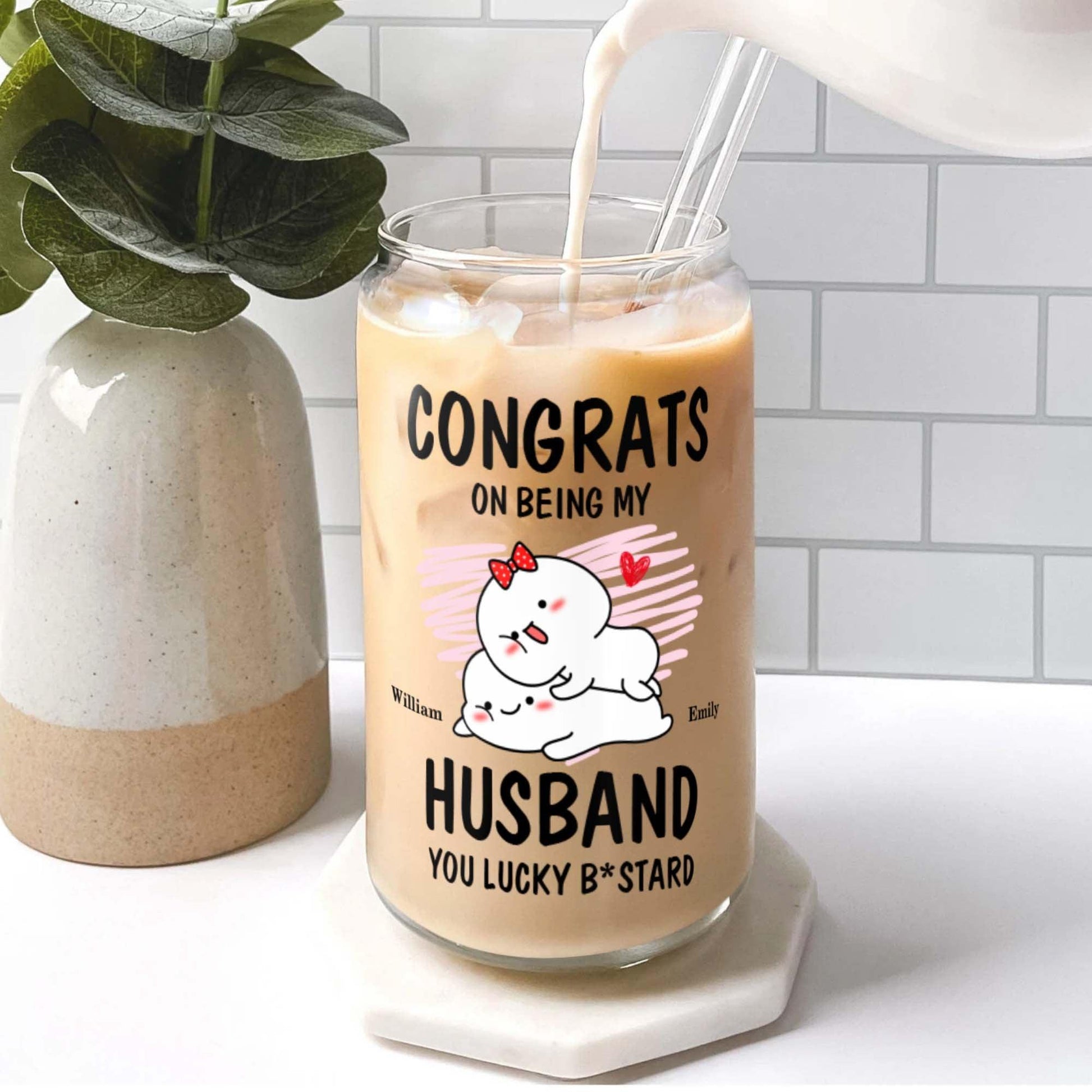 Congrats Husband Glass Bottle - Personalized Anniversary Gift