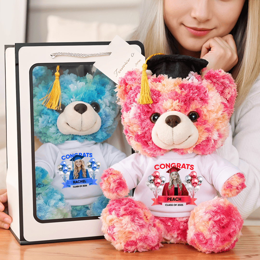 Class Of 2025 Congrats Graduate Bear With Cap Custom Logo - Teddy Bear With Personalized Shirt - 2