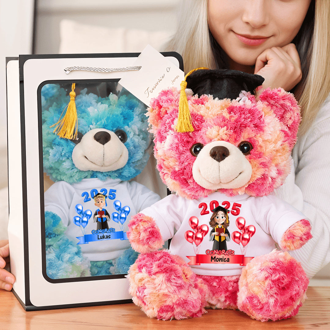 Congrats Graduation Class of 25 Grad Bear With Cap - Teddy Bear With Personalized Shirt
