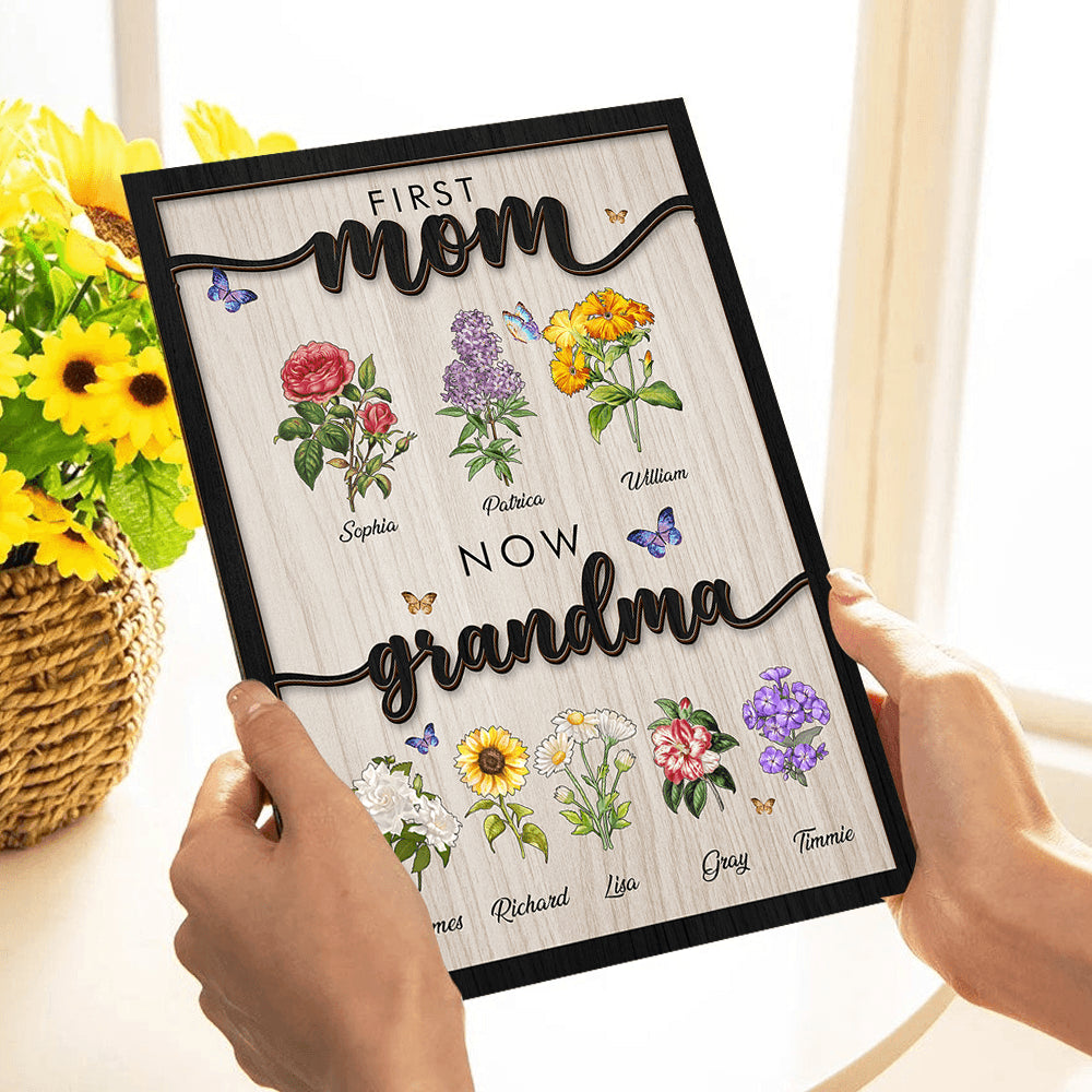 Grandma's Wooden Birth Flower Sign - Personalized Gift Idea