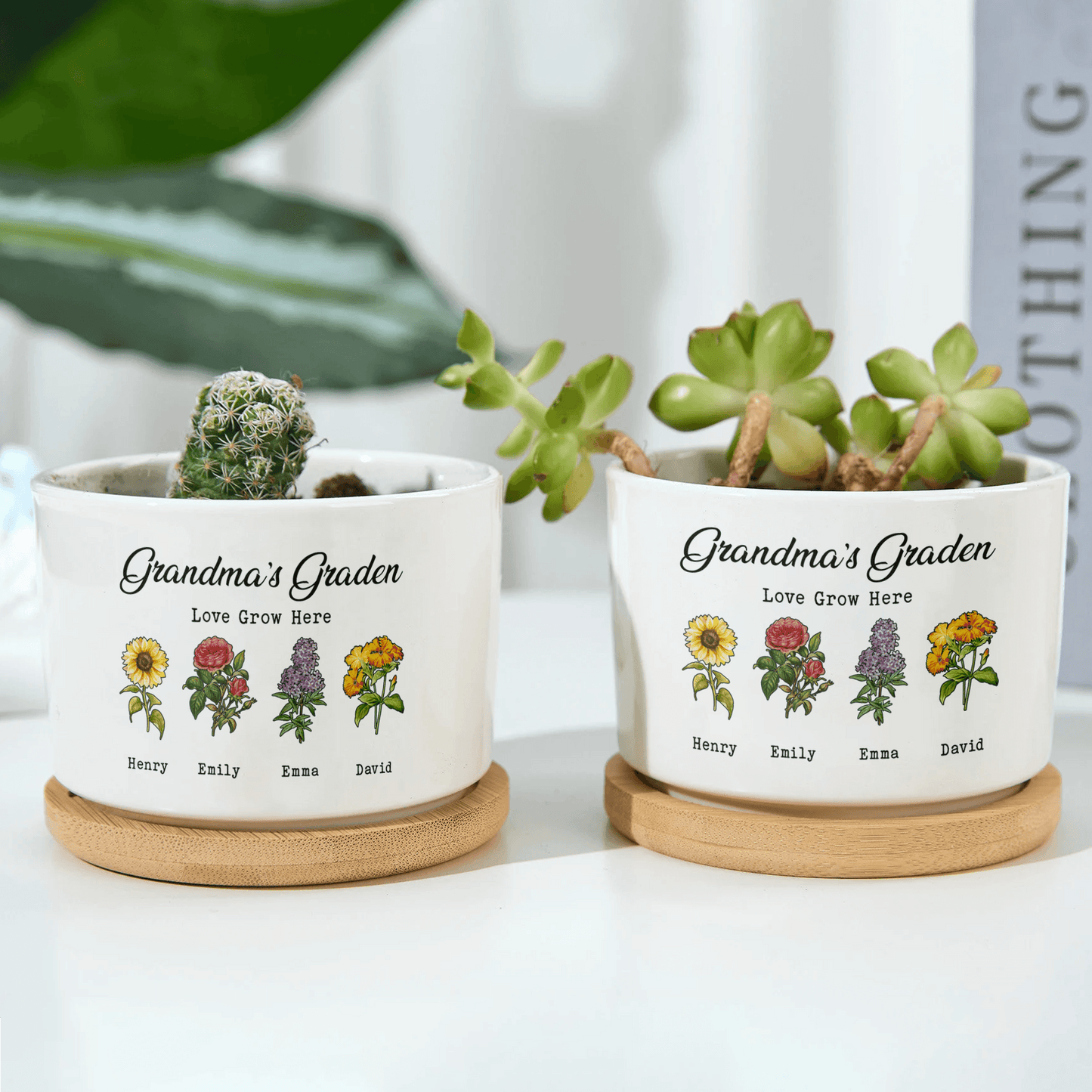 Plant Pot - Birth Month Flowers Pot - Gifts For Mom And Grandma