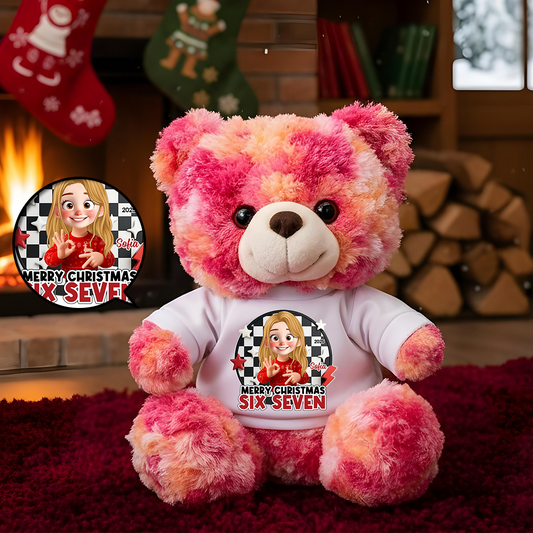Funny Six Seven Christmas - Teddy Bear With Personalized Photo Shirt