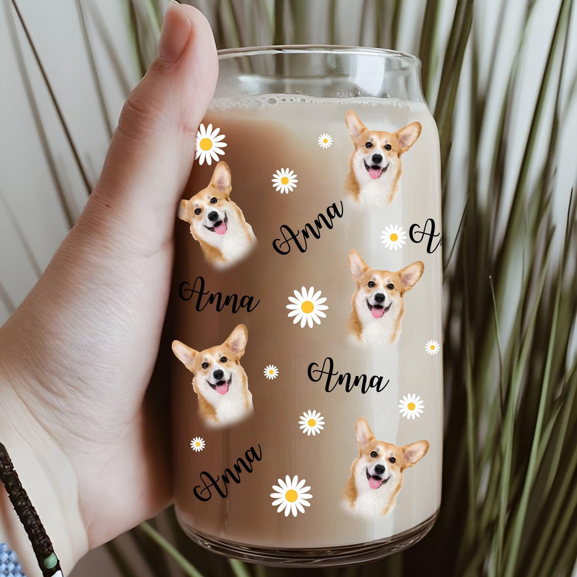 Sunflower Pet Face Glass Bottle - Personalized Pet Gift