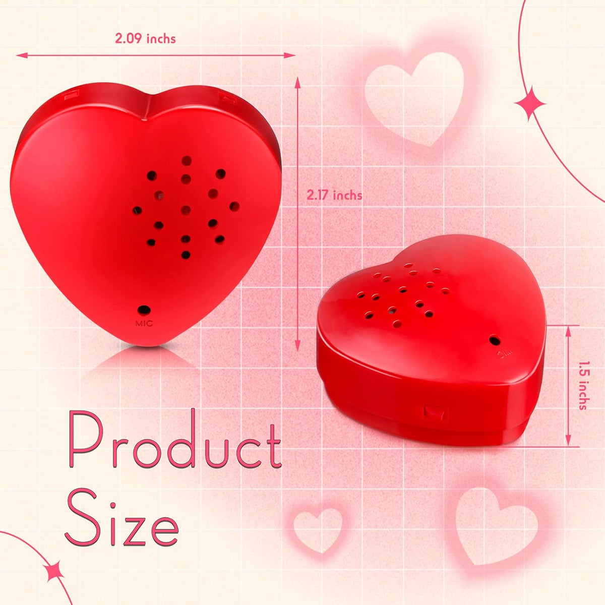 2" Heart Shaped Voice Sound Recorder 10 Seconds (Battery not Included, Not built-in)
