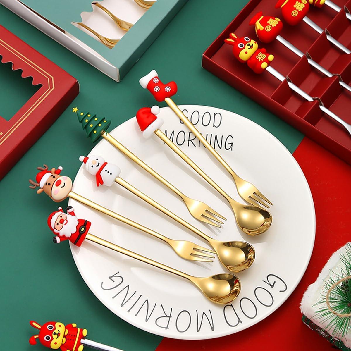 Christmas Cutlery Set, 6 PCS - Stainless Steel Spoon & Fork
