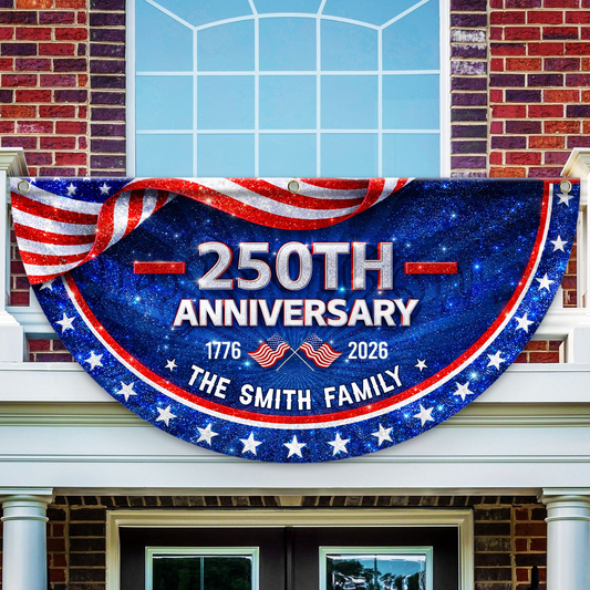 Glitter Family Name 250th Birthday - America Freedom With Eagle - Non-Pleated Fan Flag