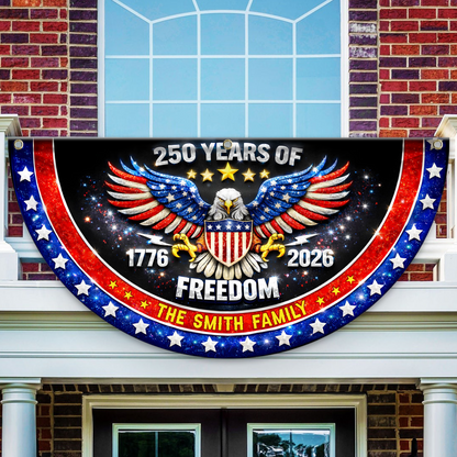 Freedom Family Name 250th Birthday - America Freedom With Eagle - Non-Pleated Fan Flag