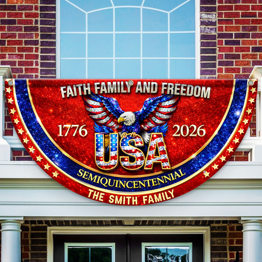 Faith Family Name 250th Birthday - America Freedom With Eagle - Non-Pleated Fan Flag