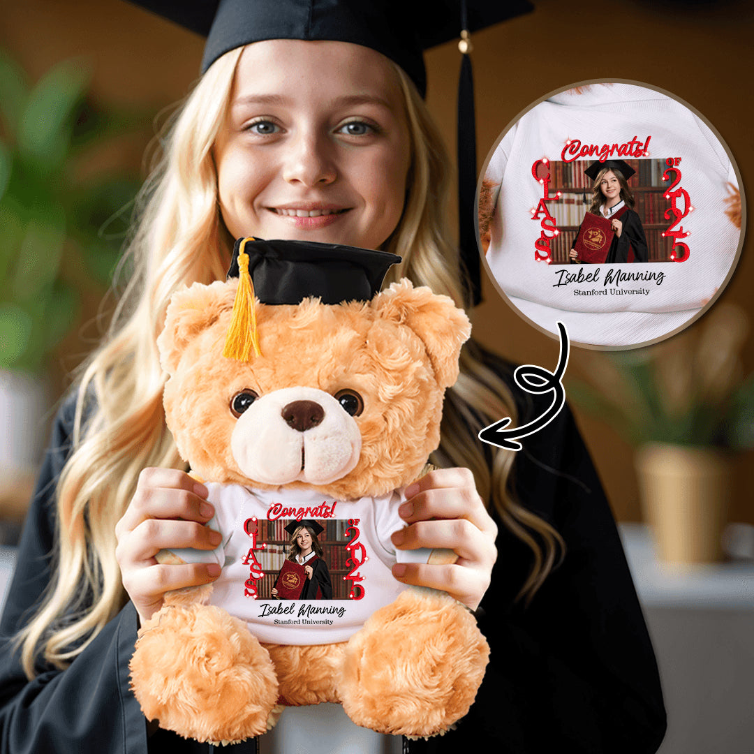 Class Of 2025 Graduate Bear With Cap - Teddy Bear With Personalized Shirt