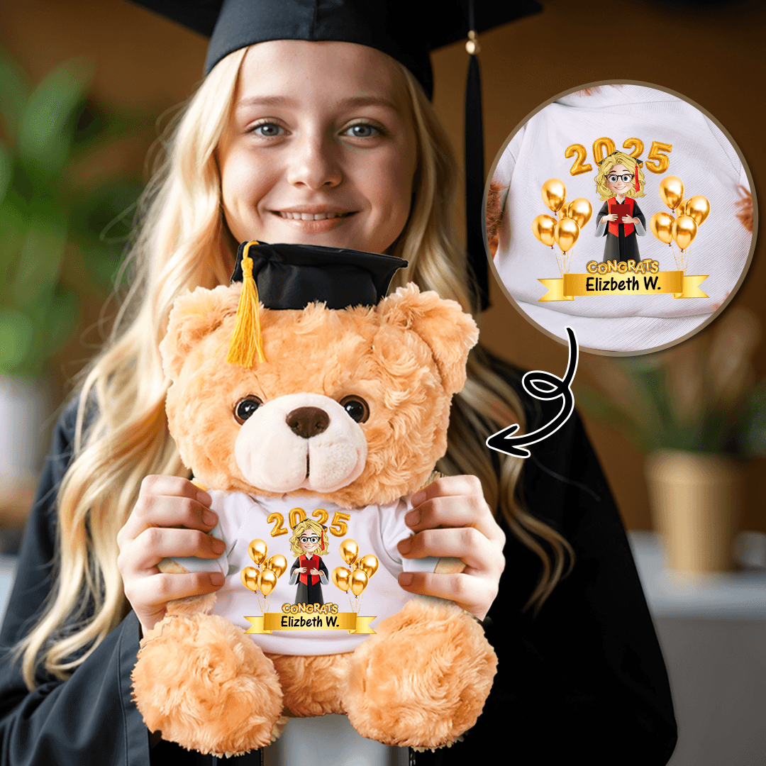 Congrats Graduation Class of 25 Grad Bear With Cap - Teddy Bear With Personalized Shirt