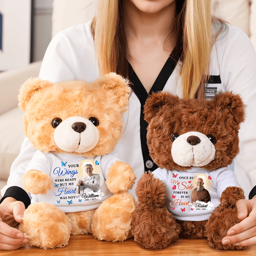 Your Wings Were Ready Memorial Bear - Teddy Bear With Personalized Photo Shirt