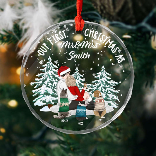 Our First Christmas As Mr. & Mrs. - Personalized Crystal Ornament