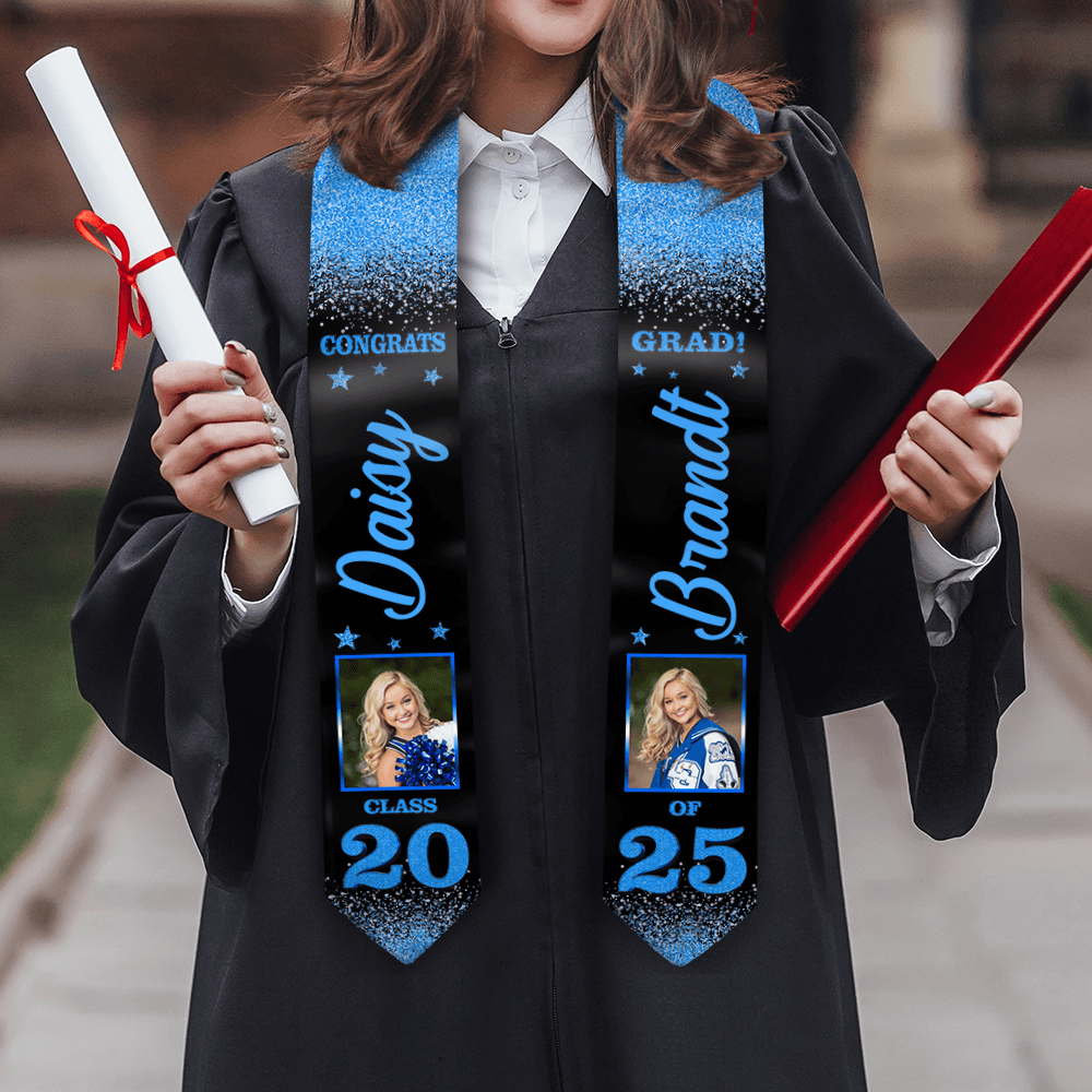 Glitter Grad Photo Stoles - 2025 Graduation Sash With Photo Gift