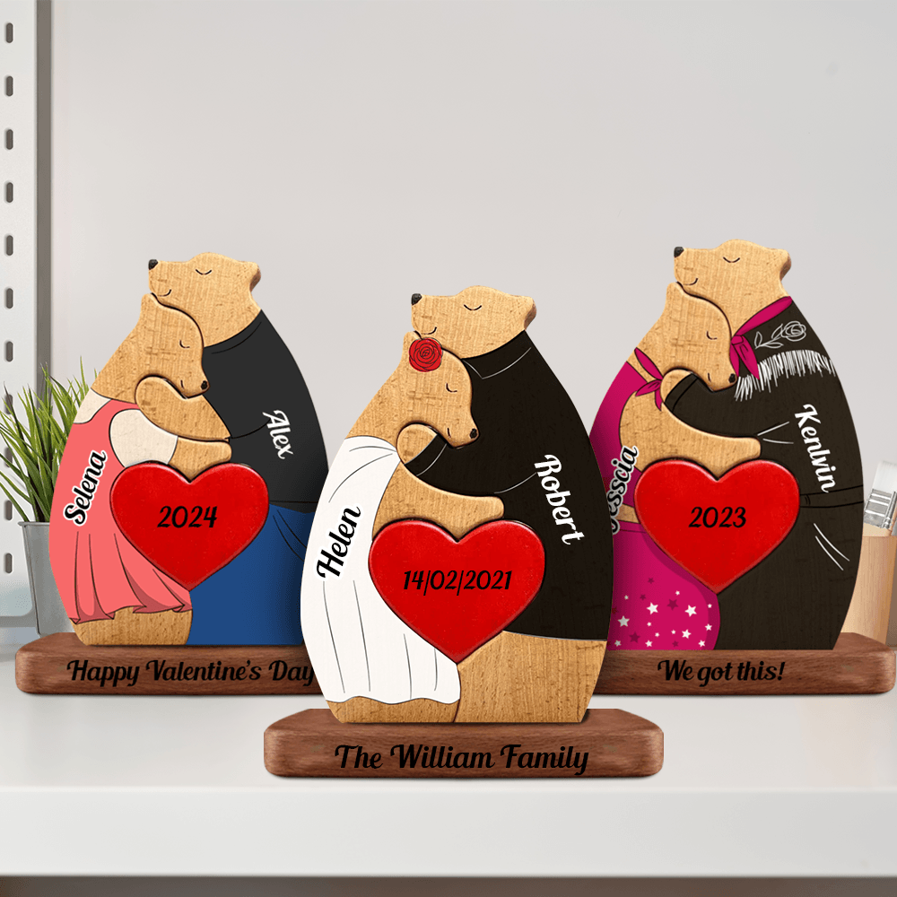 Personalized Bear Couple Puzzle - Anniversary Gift Wooden Pet