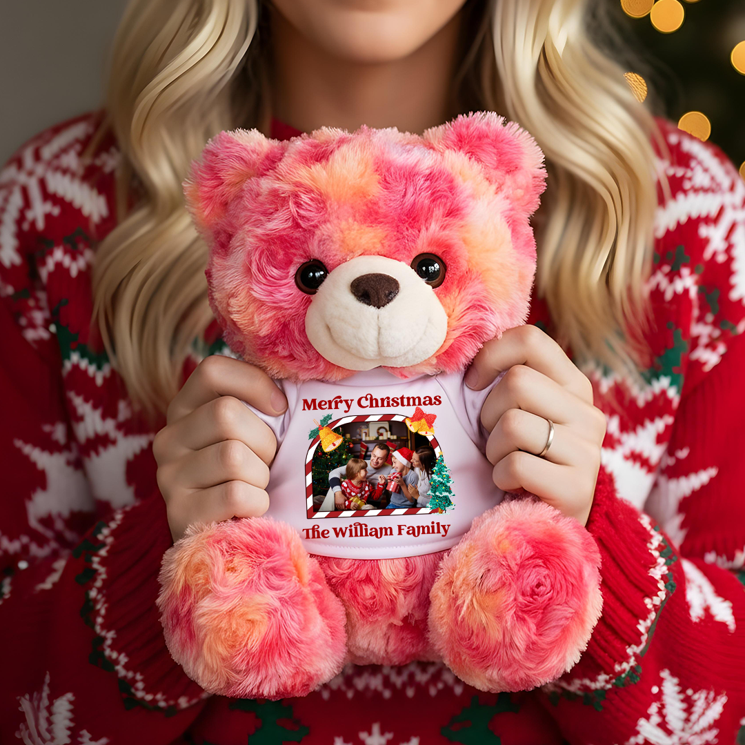 Custom Photo Our Family - Teddy Bear With Personalized Photo Shirt