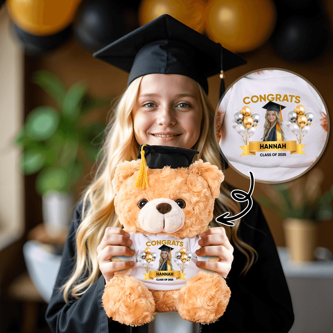 Grad Bear With Personalized Shirt - 2025 Congrats Graduate Bear