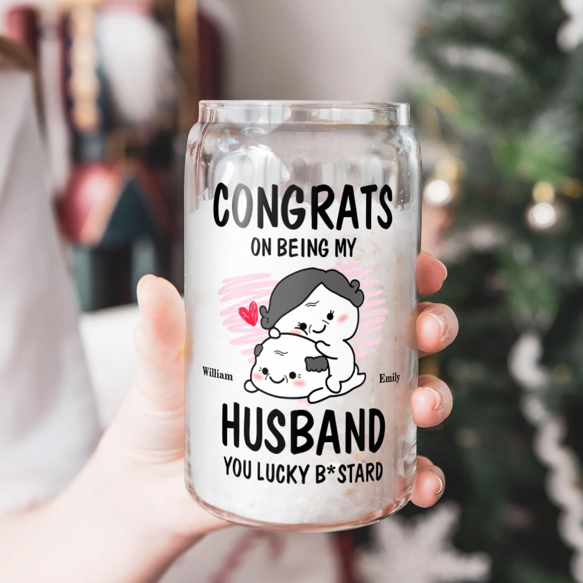 Congrats Husband Glass Bottle - Personalized Anniversary Gift