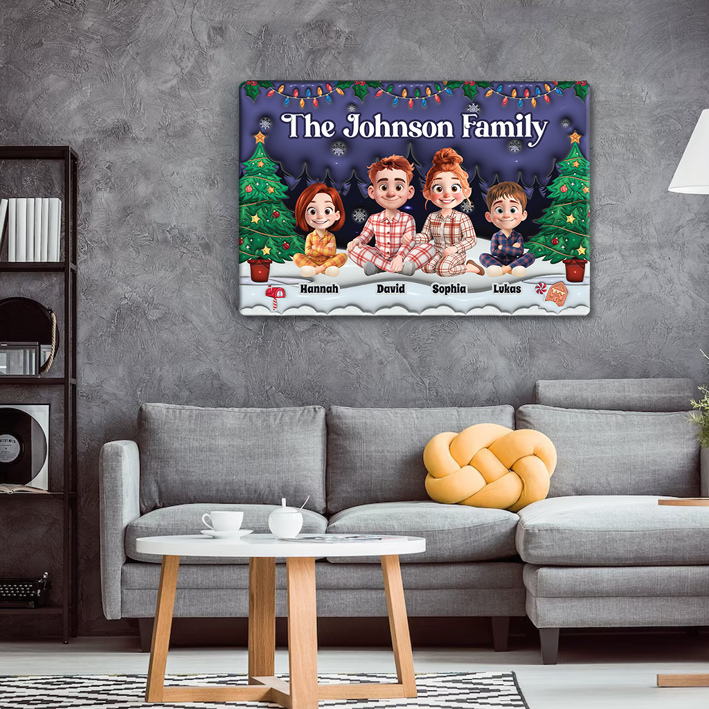 3D Effect Family Christmas - Personalized Custom Metal Sign