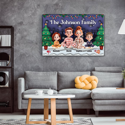 3D Effect Family Christmas - Personalized Custom Metal Sign