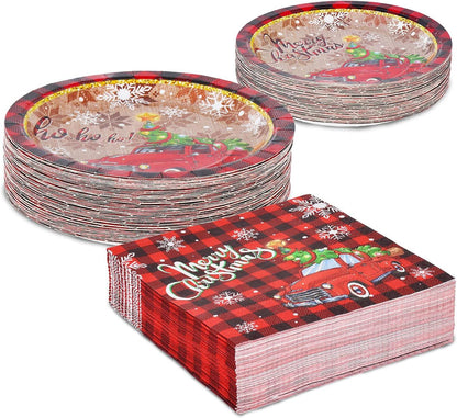 Christmas Plates & Napkins Set, 75 Pcs - Party Supplies