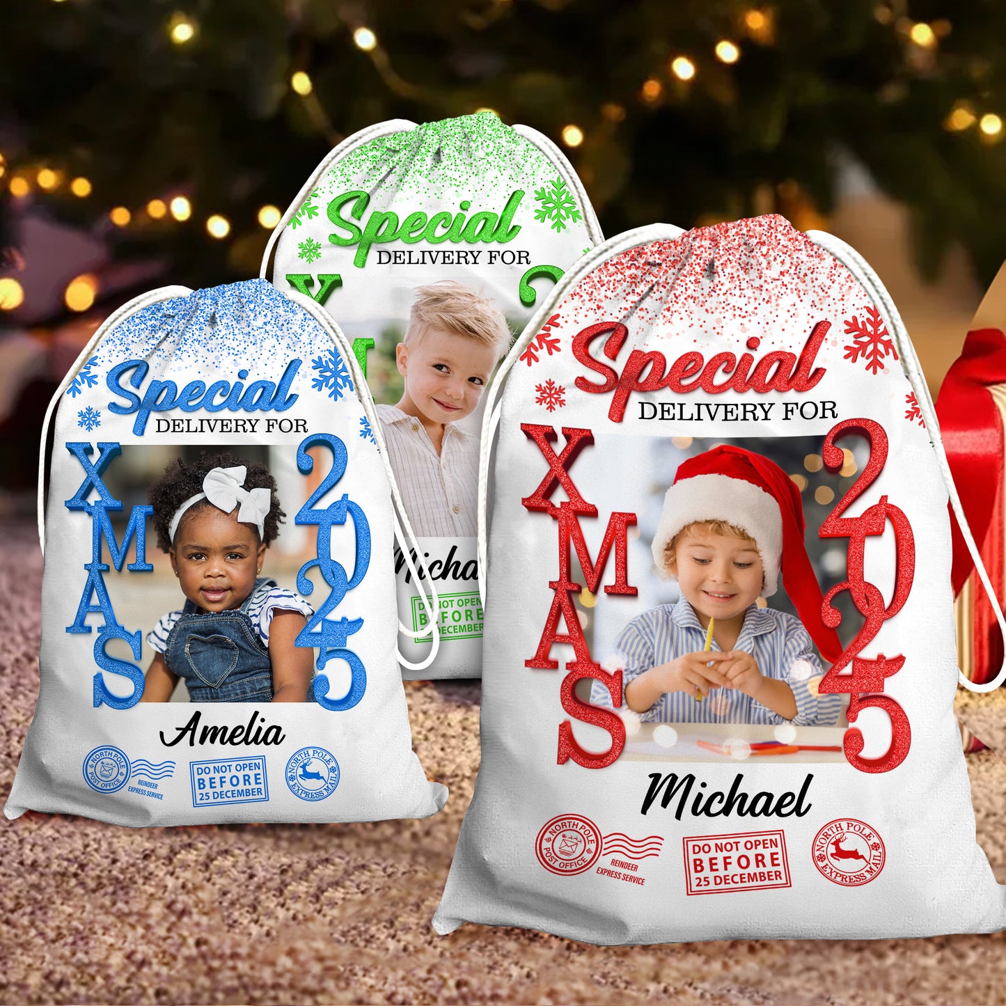 Personalized Glitter Santa Sack - Special Delivery Gift Bag