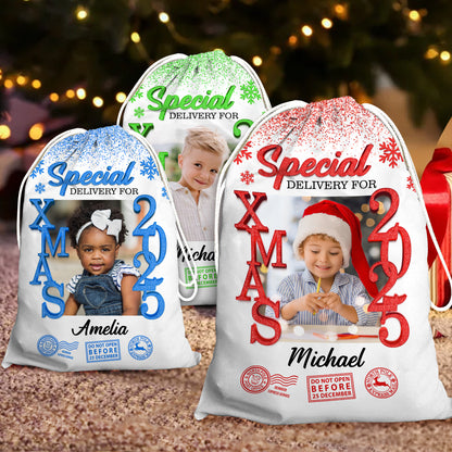 Personalized Glitter Santa Sack - Special Delivery Gift Bag