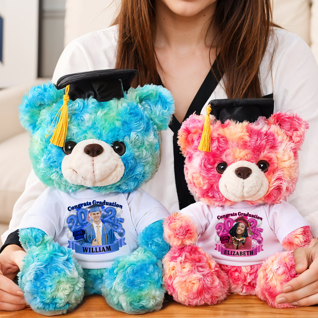 Color Class Of 2025 Graduate Bear With Cap - Teddy Bear With Personalized Shirt