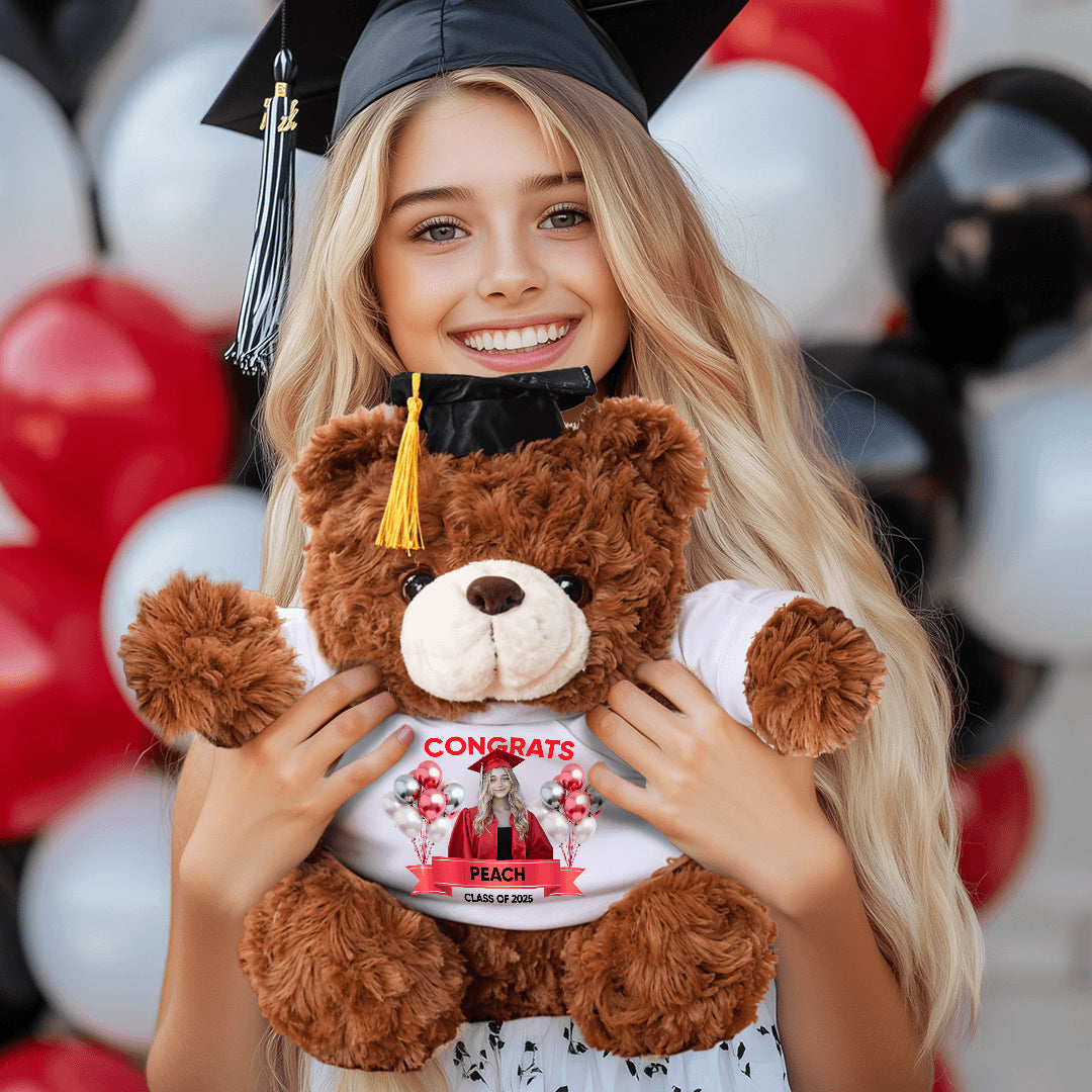 Grad Bear With Personalized Shirt - 2025 Congrats Graduate Bear