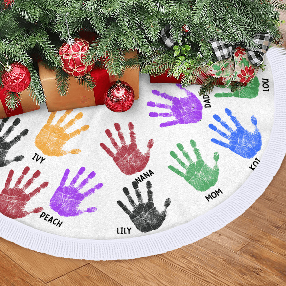Family Handprints Tree Skirt - Personalized Christmas Tree Cover