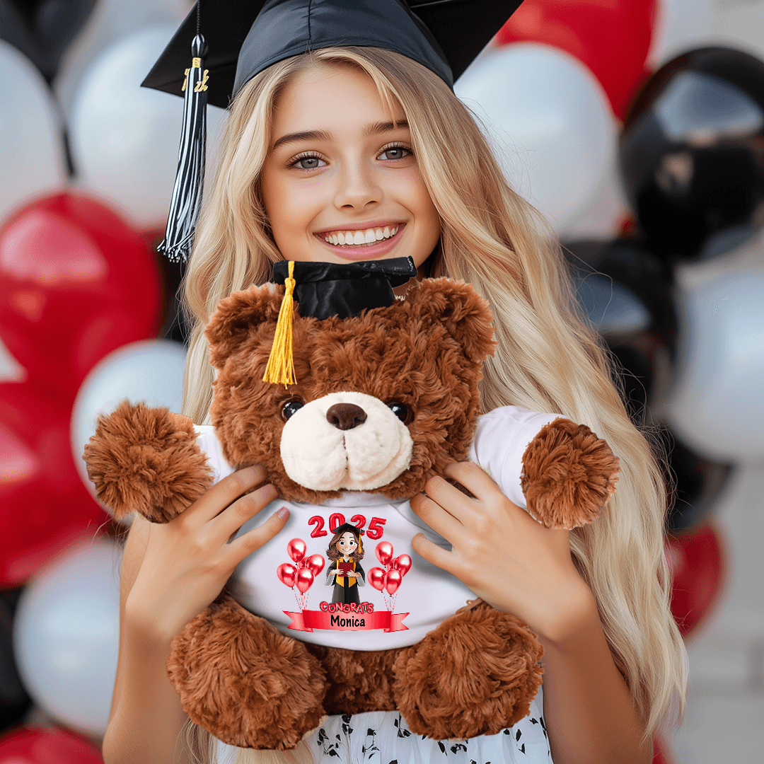 Congrats Graduation Class of 25 Grad Bear With Cap - Teddy Bear With Personalized Shirt