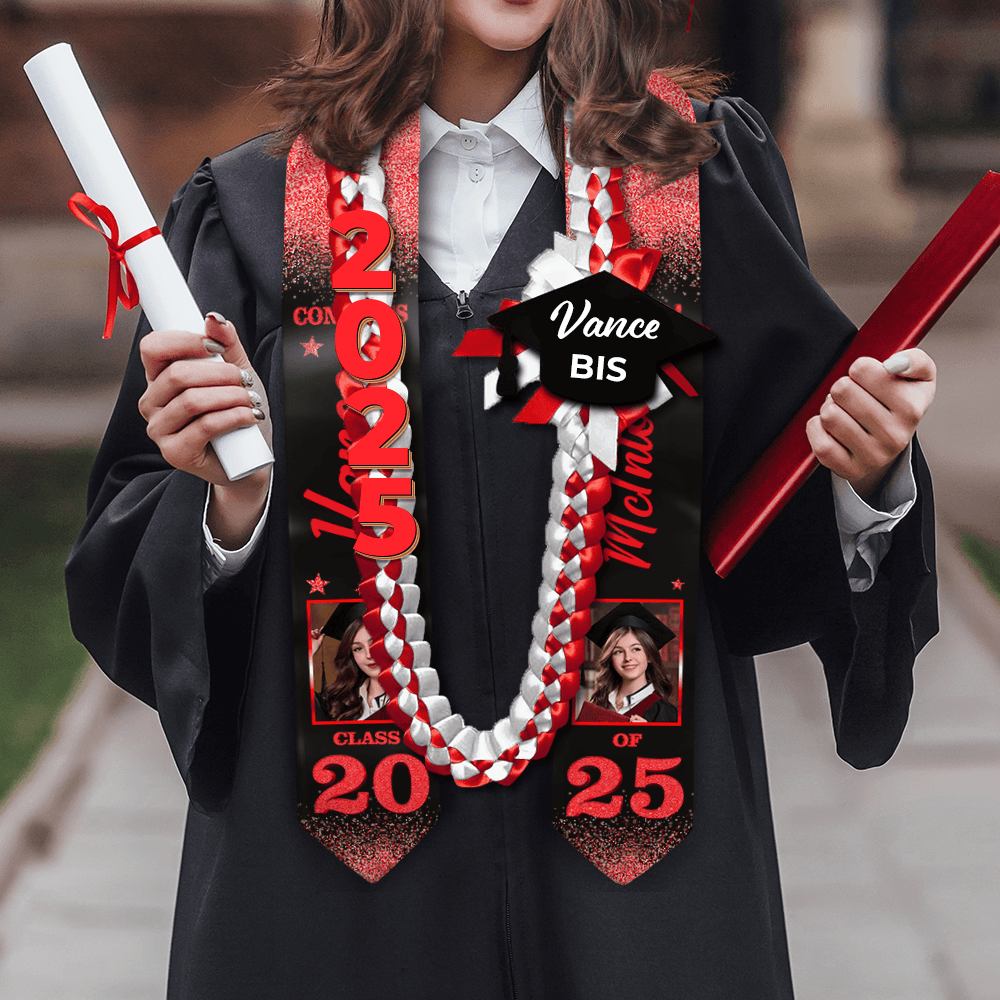 Custom Stole and Ribbon Lei And Acrylic Graduation Cap 2025 - Graduation Lei & Sash Combo