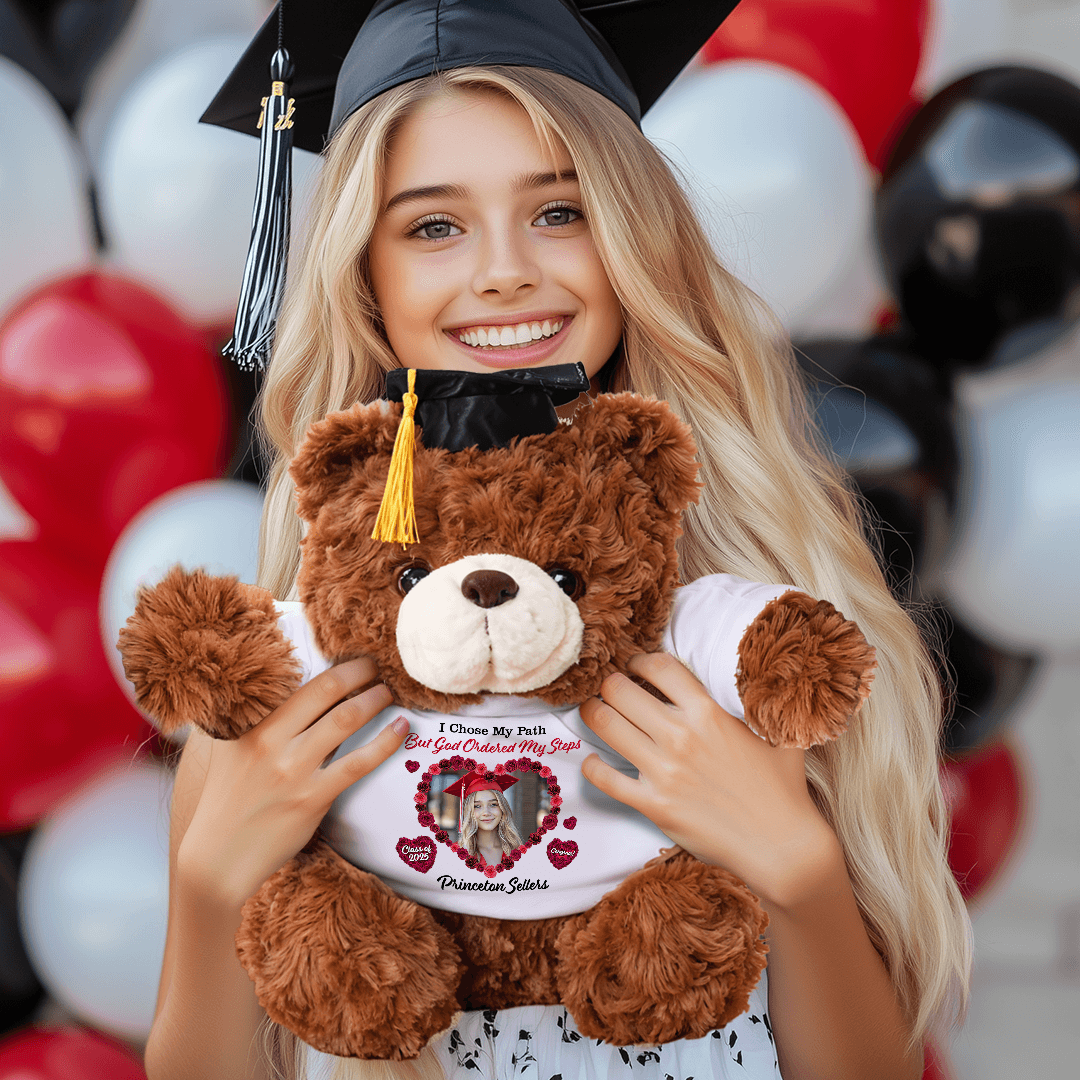 I Chose My Path But God Ordered My Steps Bear With Cap - Teddy Bear With Personalized Shirt