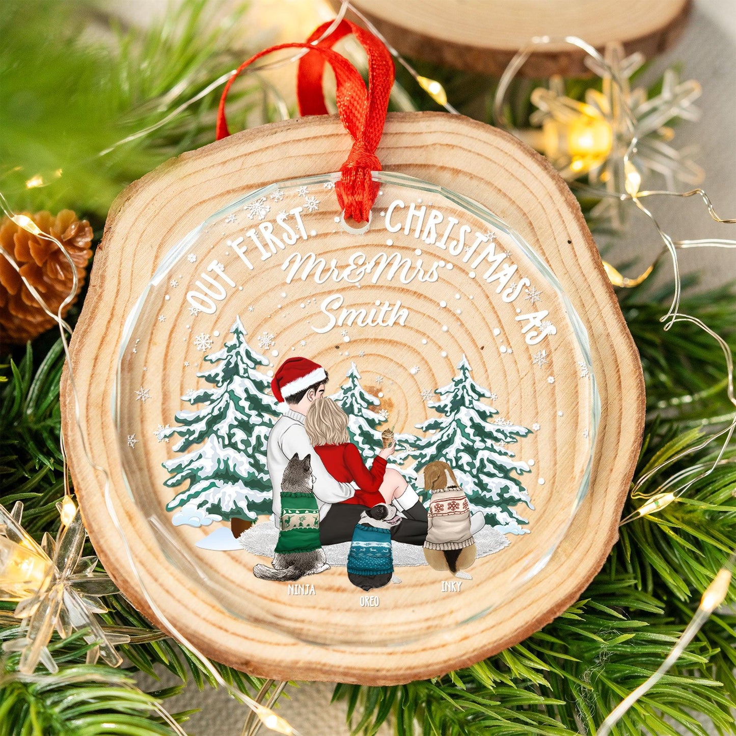 Our First Christmas As Mr. & Mrs. - Personalized Crystal Ornament