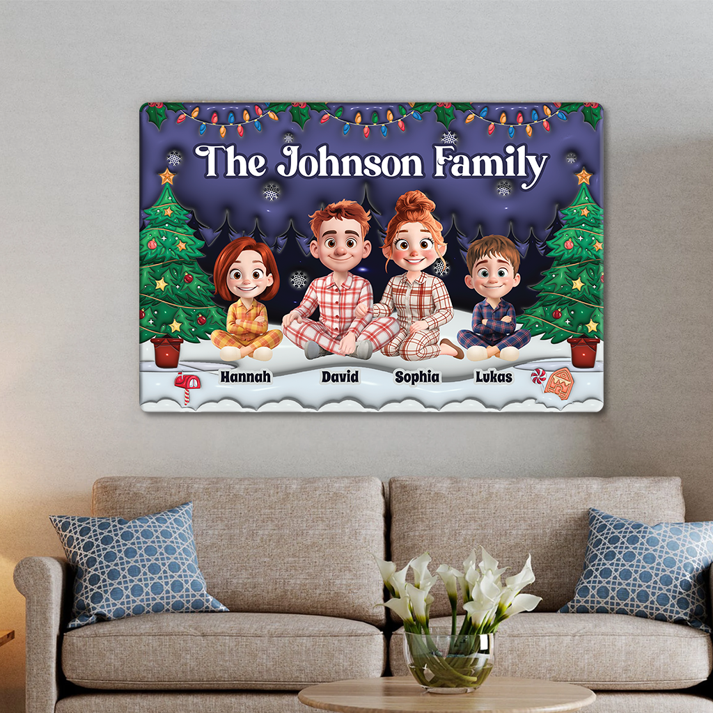 3D Effect Family Christmas - Personalized Custom Metal Sign