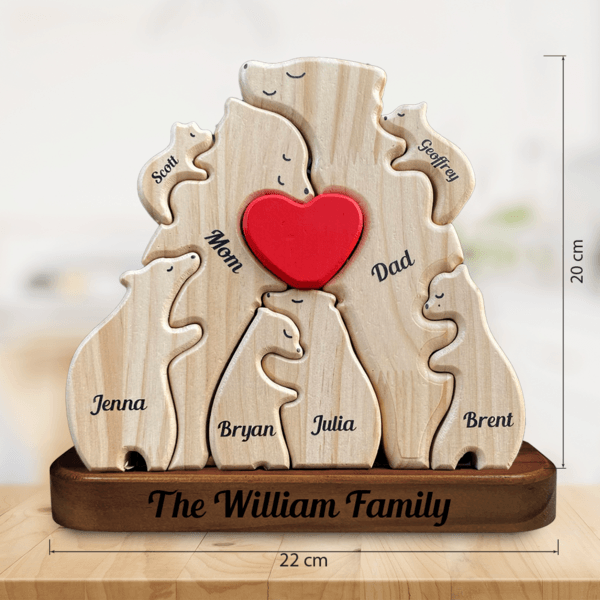 Personalized Bear Family Puzzle - Gift Mother's Day Wooden Pet Carvings