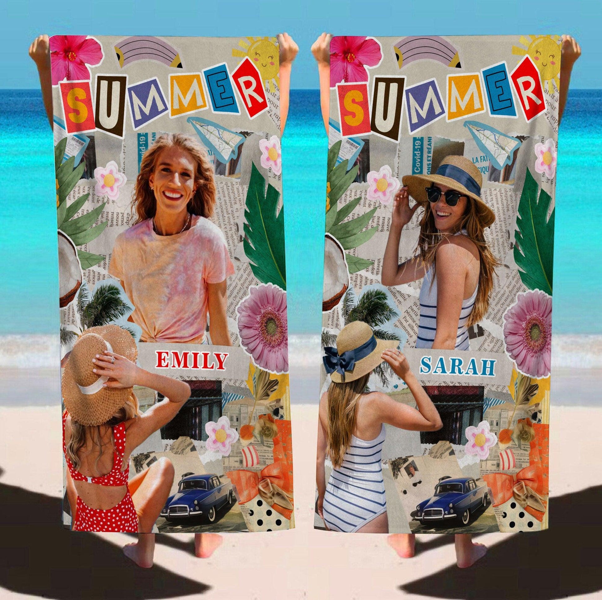 Personalized Photo Name Beach Towel - Custom Summer Gift