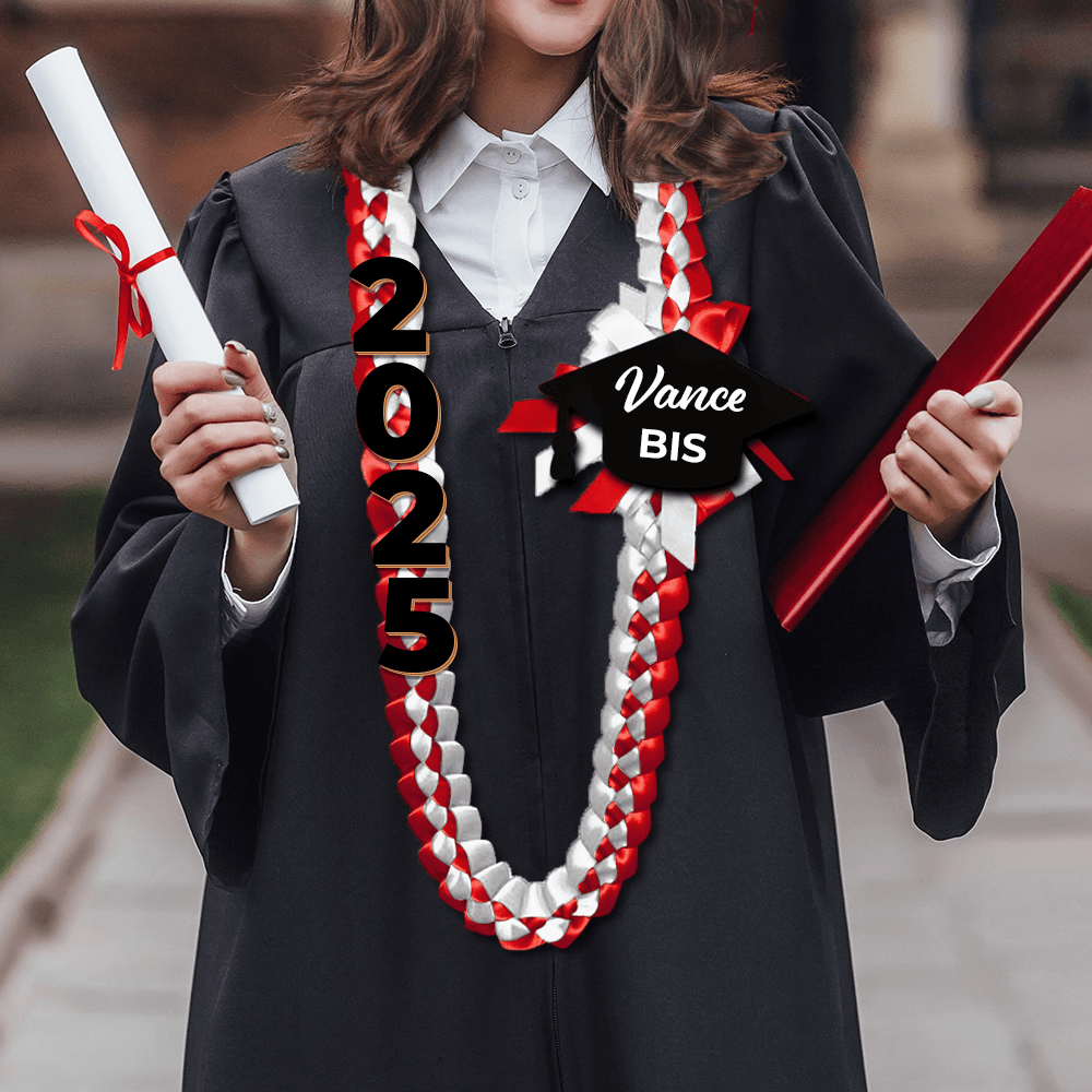 Custom Stole and Ribbon Lei And Acrylic Graduation Cap 2025 - Graduation Lei & Sash Combo