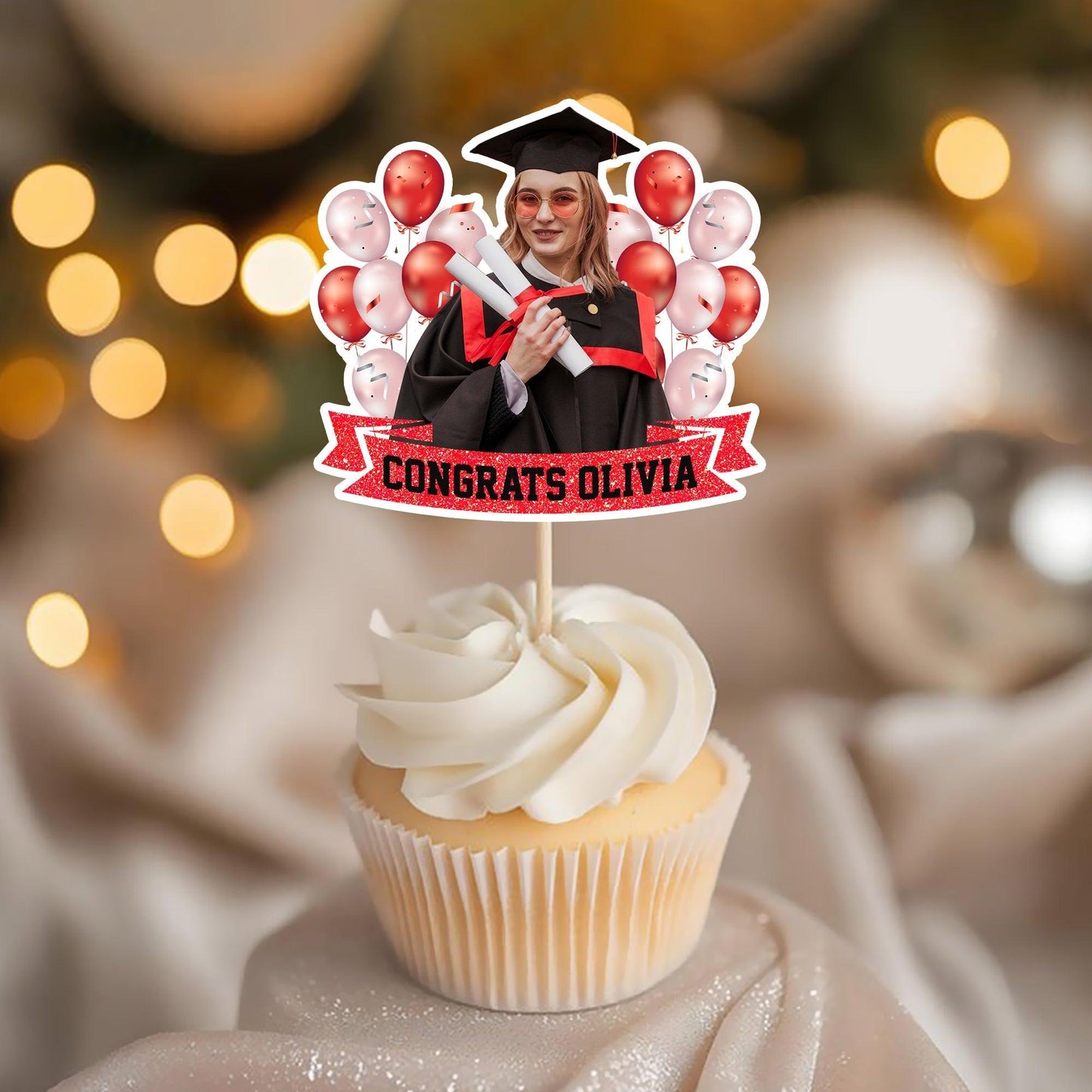 Custom Face Graduation Cupcake Toppers, Graduation Decorations - Cake Topper Only Paper