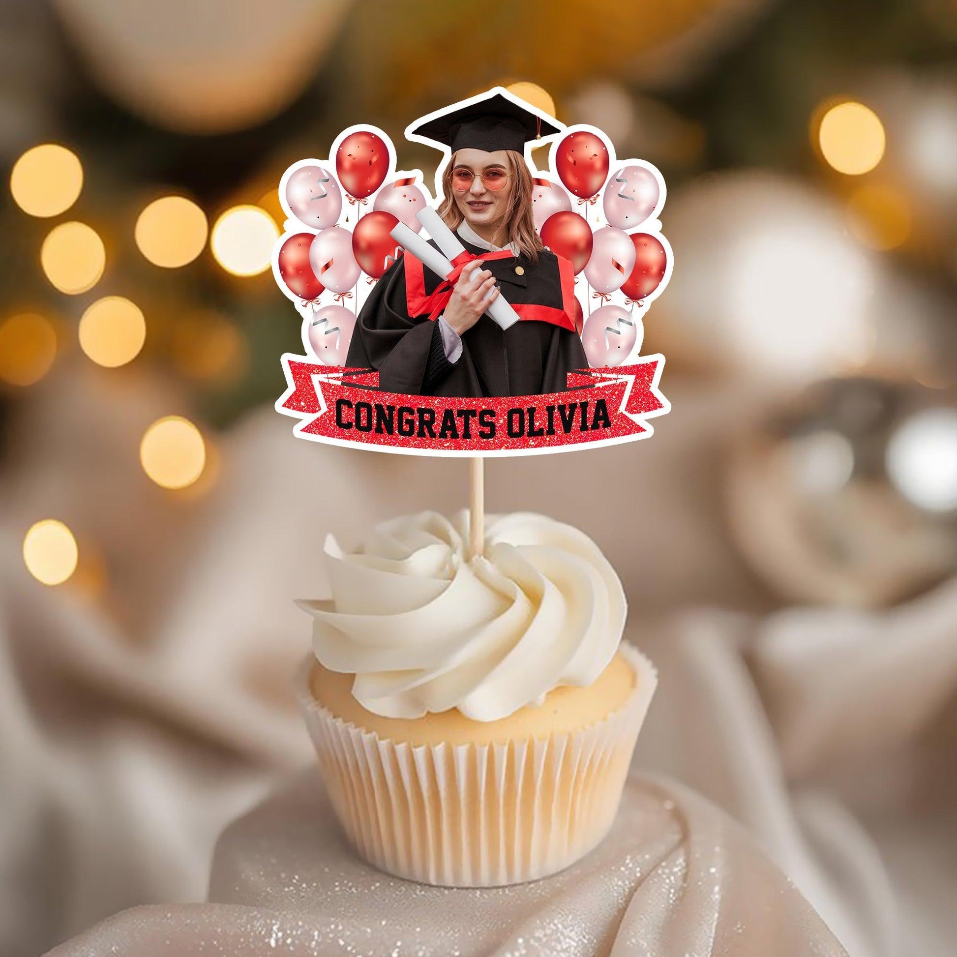 Custom Face Graduation Cupcake Toppers, Graduation Decorations - Cake Topper Only Paper