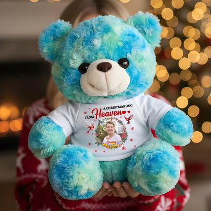 A Christmas Hug From Heaven Custom Photos - Memorial Teddy Bear With Personalized Photo Shirt