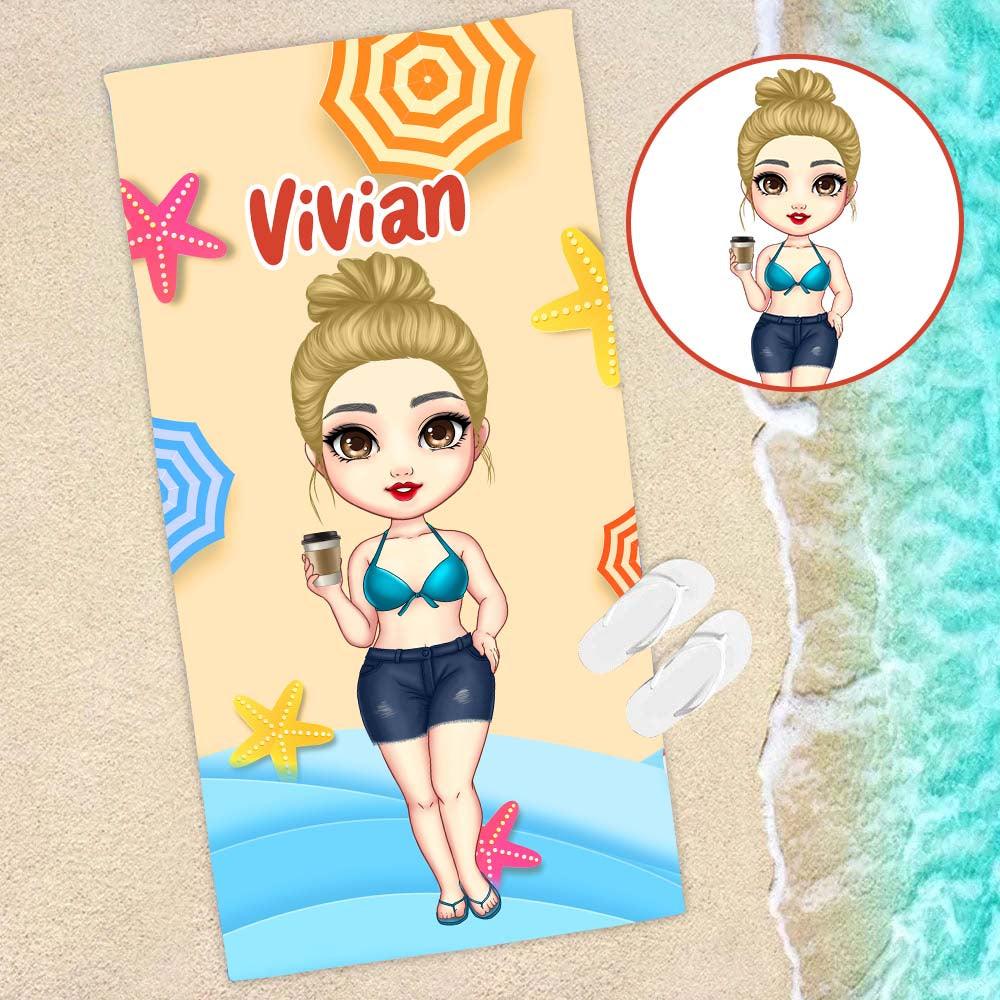 Personalized Cartoon Girl Beach Towel - Best Friends Gift