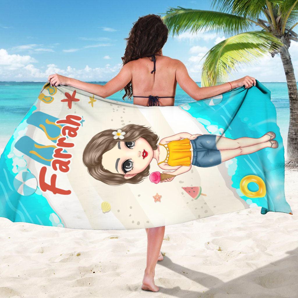 Personalized Cartoon Girl Beach Towel - Best Friends Gift